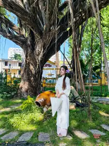 Graceful Ao Dai: Explore the Timeless Traditional Beauty of a Vietnamese Girl with an Elegant Parasol in a Lush Garden Setting - image 0