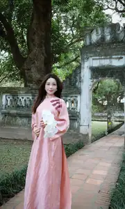 Phan Van Duc's Wife Stuns in Elegant Traditional Ao Dai Amidst Ancient Charm - image 5