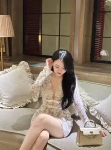 Captivating Beauty: Young Woman in Elegant Lace Dress Shines in Luxurious Restaurant Setting. - image 13