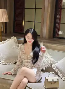 Captivating Beauty: Young Woman in Elegant Lace Dress Shines in Luxurious Restaurant Setting. - image 9