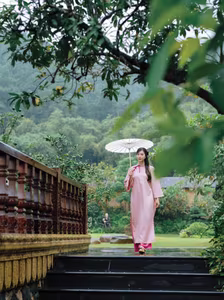 VGU No.160: Discover the Gentle Beauty of a Pink Ao Dai Maiden in a Dreamy Garden - image 4