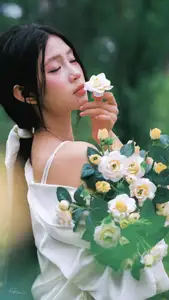 VGU No.173: Discover the serene beauty of a dreamy girl with white roses in the morning sun. - image 16