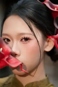 Graceful Vietnamese Ao Dai: Traditional Beauty Adorned with Red Calla Lilies - image 8