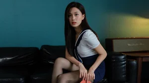 Sophisticated Comfort: Yu Xi in IESS Black Silk Stockings Sofa Session - image 14