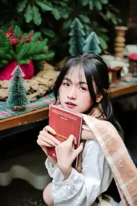 Cozy Christmas Reading: Young Woman and 'How to Win Friends' Book - image 11