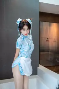 XiuRen Shi An An Alluring in Unique Blue Porcelain Cheongsam - 0017-7430948285 - image 4