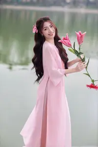 Gentle Pink Ao Dai: Vietnamese Beauty Shines by Hoan Kiem Lake in Spring Hanoi - image 0