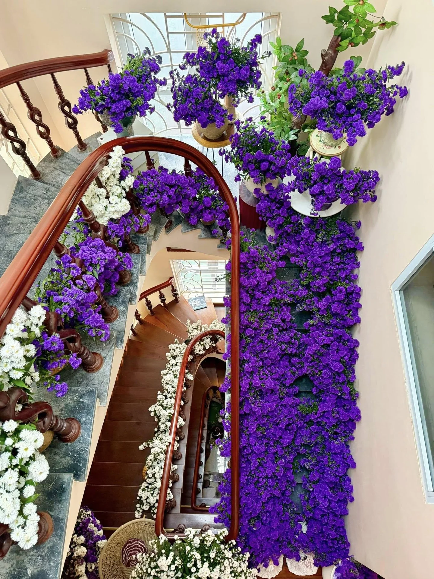 Breathtaking Home Decor: Transforming a Staircase with 150 Bundles of Michaelmas Daisies