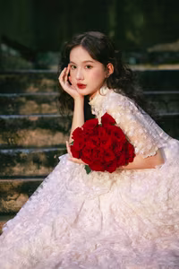 VGU No.149: White Dress Muse with Red Roses – Captivating Vintage Romance. - image 0