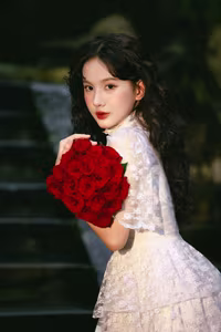 VGU No.149: White Dress Muse with Red Roses – Captivating Vintage Romance. - image 3