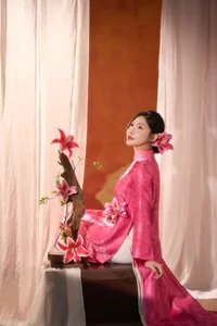 Elegant Pink Silk Ao Dai - Traditional Vietnamese Dress for Weddings and Special Occasions | Soft Pink Silk Fashion - image 5