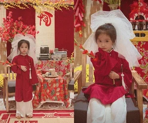 Celebrity Daughters Shine in Traditional Red Ao Dai for Festive Season - image 3