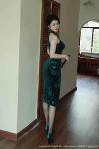 Elegant Traditional Fashion: Nan Qiao in a Stunning Dark Green Cheongsam - Portrait Photography Collection No.10962 - image 7