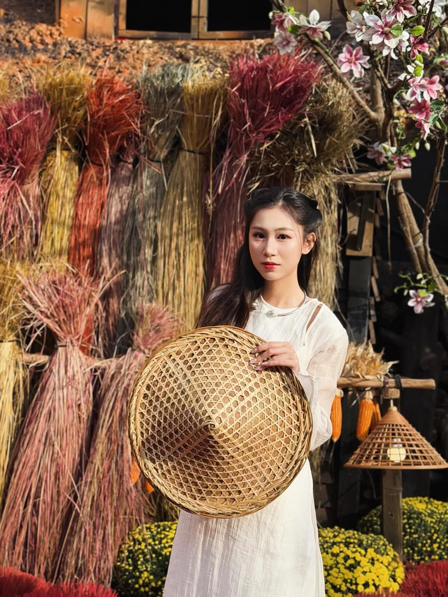 Pure Elegance of White Ao Dai in Traditional Vietnamese Setting
