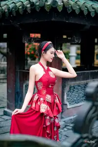 Elegant Asian Beauty in Red Dress Shines Gracefully Amidst a Traditional Garden 1000024509 - image 6