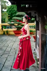 Elegant Asian Beauty in Red Dress Shines Gracefully Amidst a Traditional Garden 1000024509 - image 9