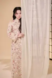 Graceful Vietnamese Woman Unveiled: Elegant Modern Ao Dai with Intricate Floral Patterns - image 4