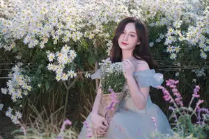Enchanting Muse in White Chrysanthemum Field: A Portrait of Grace and Natural Beauty. - image 6