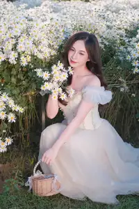 Enchanting Muse in White Chrysanthemum Field: A Portrait of Grace and Natural Beauty. - image 4