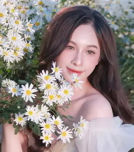Enchanting Muse in White Chrysanthemum Field: A Portrait of Grace and Natural Beauty. - image 3