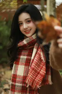 VGU No.185: Gentle Autumn Charm: A Girl's Radiant Smile in a Warm Plaid Scarf - image 3