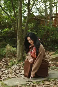 VGU No.185: Gentle Autumn Charm: A Girl's Radiant Smile in a Warm Plaid Scarf - image 5