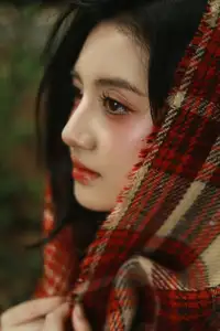VGU No.185: Gentle Autumn Charm: A Girl's Radiant Smile in a Warm Plaid Scarf - image 1