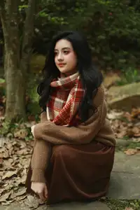 VGU No.185: Gentle Autumn Charm: A Girl's Radiant Smile in a Warm Plaid Scarf - image 9