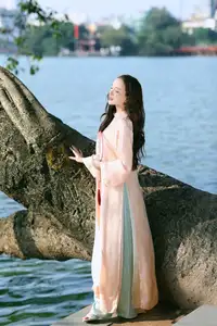 Elegant Vietnamese Beauty in Ao Dai by the Lake  A Glimpse of Hanoi's Serene Charm 1000025296 - image 6