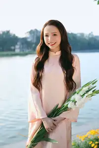 Elegant Vietnamese Beauty in Ao Dai by the Lake  A Glimpse of Hanoi's Serene Charm 1000025296 - image 3