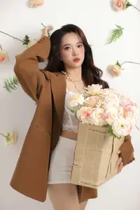 VGU No.177: Elegant Muse: Alluring Beauty in Brown Blazer & White Lace Amidst a Dreamy Floral Setting - image 1