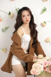 VGU No.177: Elegant Muse: Alluring Beauty in Brown Blazer & White Lace Amidst a Dreamy Floral Setting - image 6