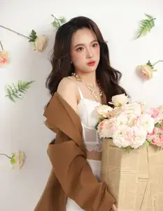 VGU No.177: Elegant Muse: Alluring Beauty in Brown Blazer & White Lace Amidst a Dreamy Floral Setting - image 3