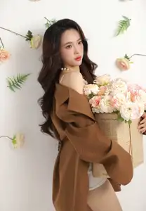 VGU No.177: Elegant Muse: Alluring Beauty in Brown Blazer & White Lace Amidst a Dreamy Floral Setting - image 5