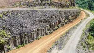 Rare Columnar Basalt Rock Formations Discovered During Road Construction in Quang Nam, Vietnam - image 1