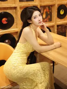 XiuRen No.10715: Li Shuang Er The Yellow Lace Dress Goddess, Pure Allure Amidst Vintage Charm - image 2