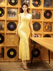 XiuRen No.10715: Li Shuang Er The Yellow Lace Dress Goddess, Pure Allure Amidst Vintage Charm - image 17