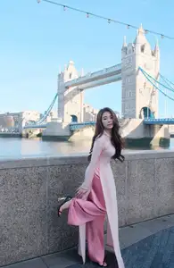 Elegant Pink Ao Dai at London's Tower Bridge: A Cultural Fusion - image 7