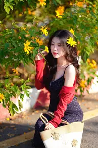 Elegant Asian Girl Portrait with Golden Flowers in Afternoon Sun 1000024552 - image 9