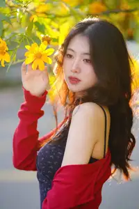 Elegant Asian Girl Portrait with Golden Flowers in Afternoon Sun 1000024552 - image 14