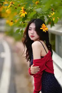 Elegant Asian Girl Portrait with Golden Flowers in Afternoon Sun 1000024552 - image 15
