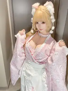 Captivating Coser Chunmomo: Pink Kimono Charm & Cute Cat Ears Part01 - image 12
