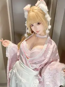 Captivating Coser Chunmomo: Pink Kimono Charm & Cute Cat Ears Part01 - image 10