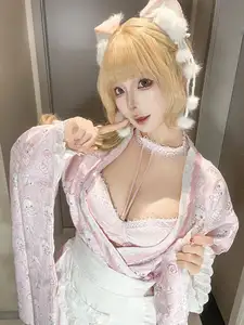 Captivating Coser Chunmomo: Pink Kimono Charm & Cute Cat Ears Part01 - image 9