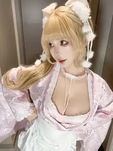 Captivating Coser Chunmomo: Pink Kimono Charm & Cute Cat Ears Part01 - image 0