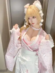 Captivating Coser Chunmomo: Pink Kimono Charm & Cute Cat Ears Part01 - image 7