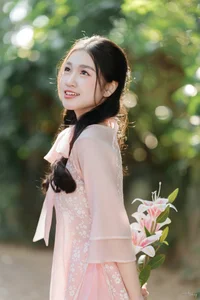 Poetic Beauty in Pink Ao Dai and White Lilies - image 6