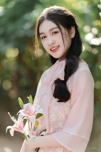 Poetic Beauty in Pink Ao Dai and White Lilies - image 3