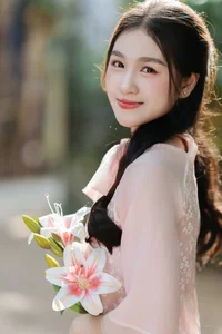 Poetic Beauty in Pink Ao Dai and White Lilies - image 9