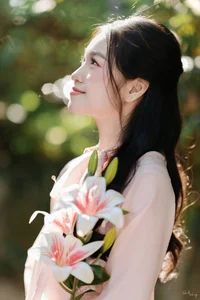Poetic Beauty in Pink Ao Dai and White Lilies - image 7